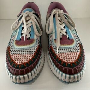 Chloe NAMA Multicolor Woven Sneakers with Pink and Blue Accents